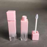 Stock Cute Pink Square 8ml Lipgloss Packaging Custom Empty Makeup Lip gloss Tubes With Silicone Brush